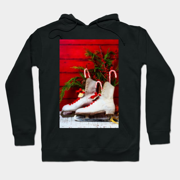 Vintage Womens Ice Skates And Candy Canes Hoodie by photogarry